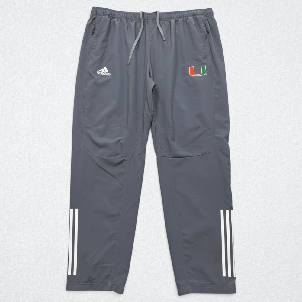 Adidas Miami Hurricanes Warm Up Pants Men 3XL Gray Zip Hem NCAA Zip Hem 3 Stripe